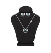 Asfour Crystal Jewelry Set Of Necklace & Earrings With Emerald Heart Design In 925 Sterling Silver -SM0016-G